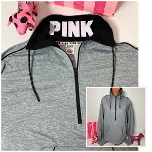 PINK VS LOGO HALF ZIP PULLOVER SIDE ZIPS
